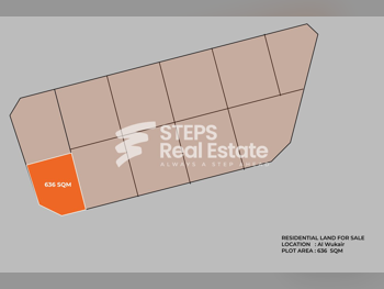 اراضي للبيع  في الوكرة  - الوكير  -المساحة 636 متر مربع