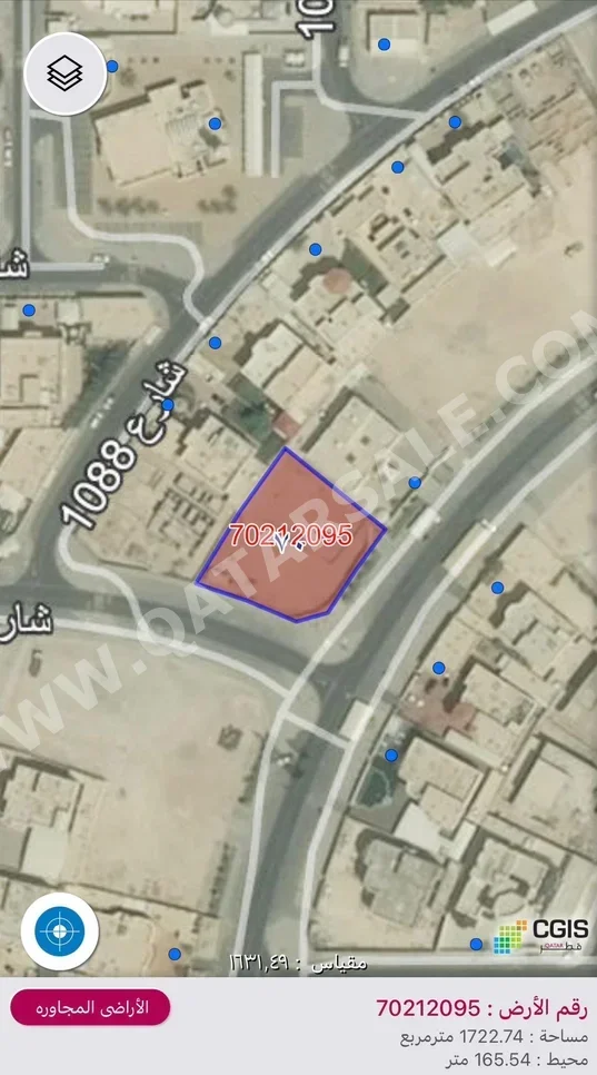 اراضي للبيع  في الظعاين  - روضة الحمامة  -المساحة 1,723 متر مربع