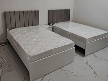 Beds - Single  - Gray  - Mattress Included  - With Bedside Table