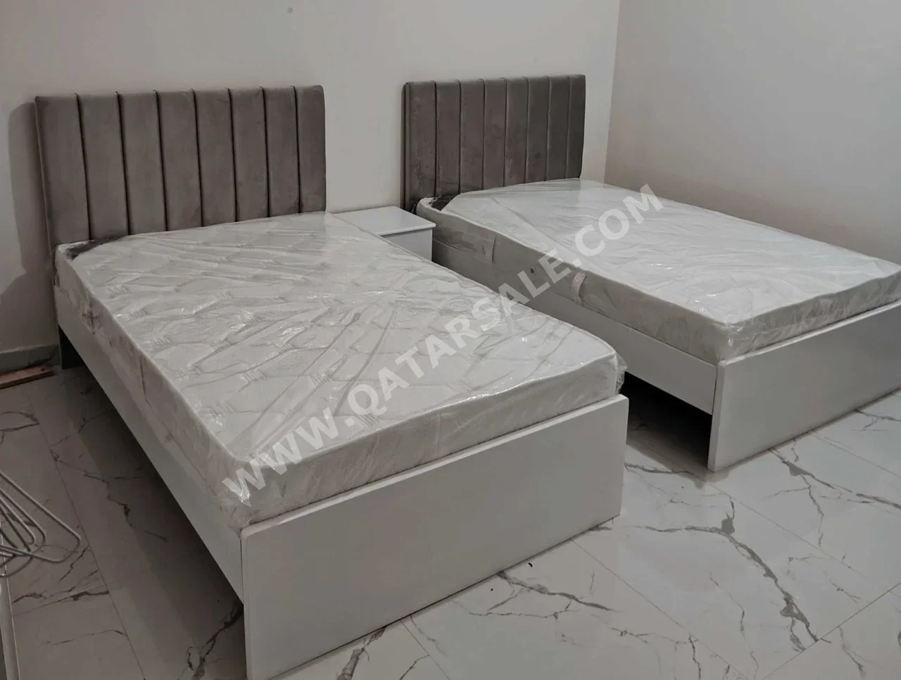 Beds - Single  - Gray  - Mattress Included  - With Bedside Table