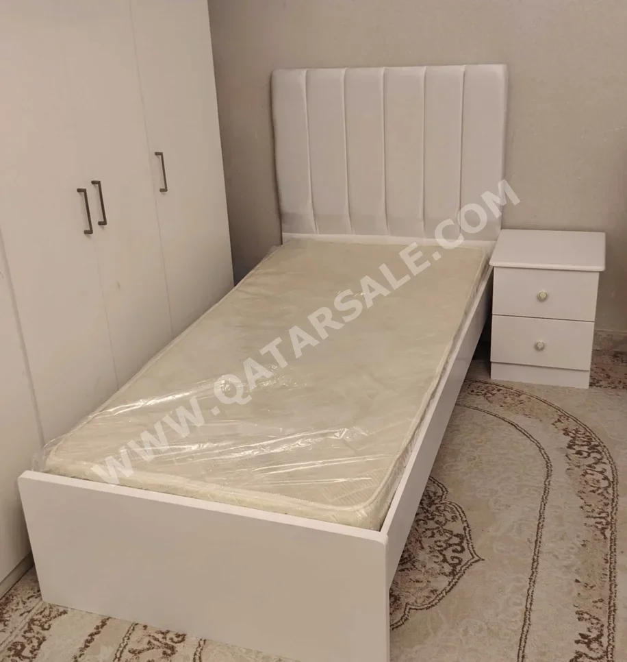Beds - Single  - White  - Mattress Included  - With Bedside Table