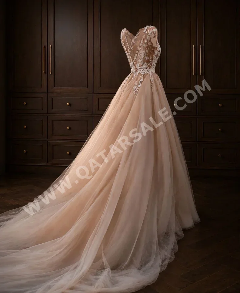 Dress - Chiffon - Golden -Size: 42