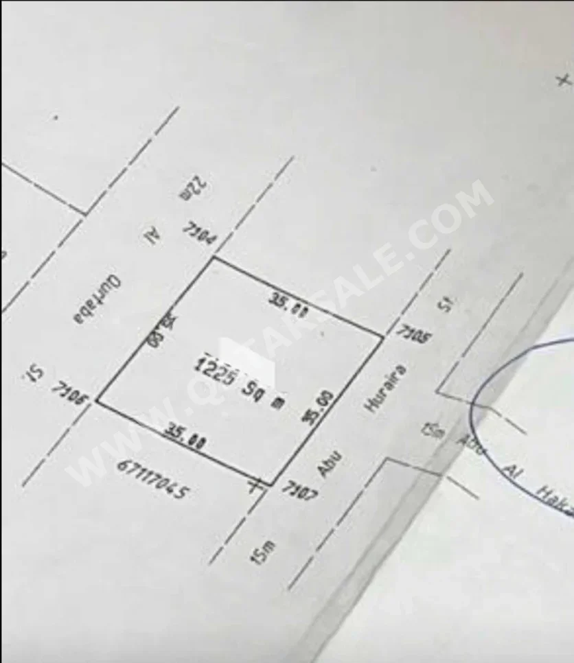 Lands For Sale in Doha - Al Dafna -Area Size 1,225 Square Meter