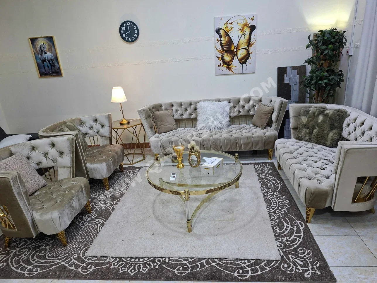 الأرائك والكنب والكراسي طقم كنب - اللون البيج