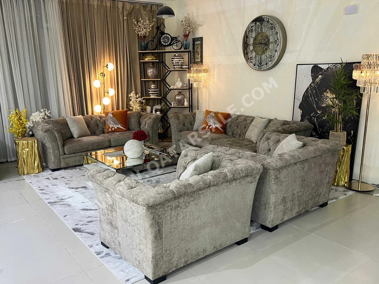 الأرائك والكنب والكراسي هومز أر  أس  طقم كنب  - قماش  - بني