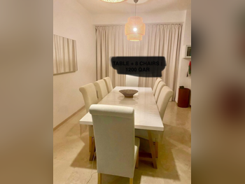 Dining Table with Chairs  - White  - 8 Seats