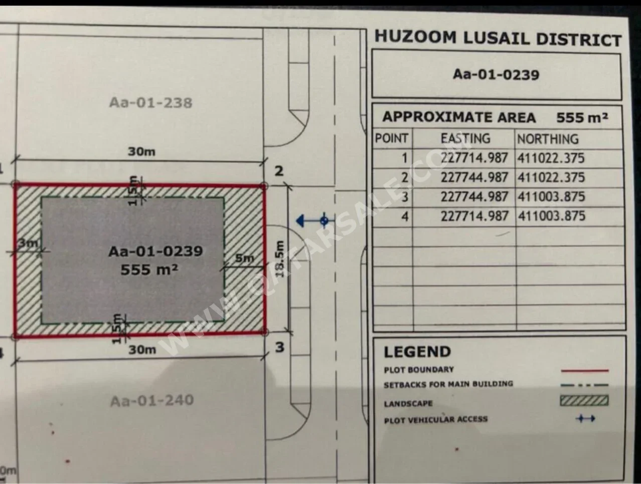 Lands For Sale  in Lusail  -Area Size 555 Square Meter
