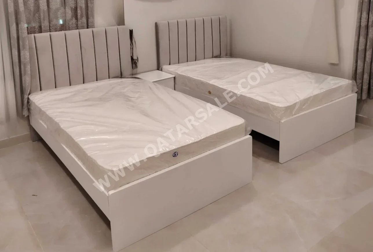 Beds - Single - Gray - Mattress Included - With Bedside Table
