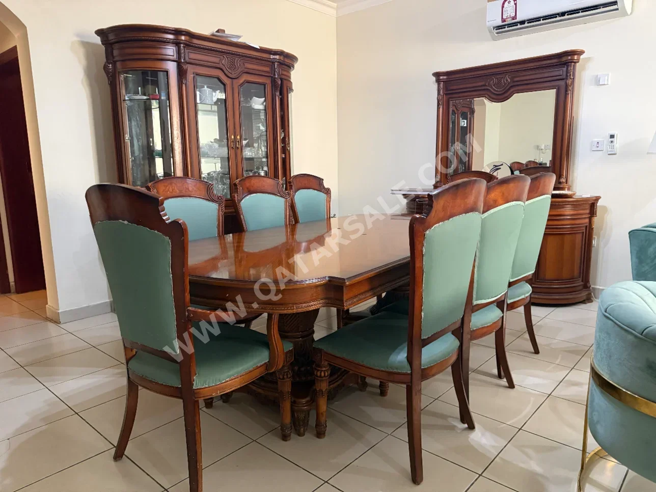 Dining Table with Chairs and Buffet  - Brown