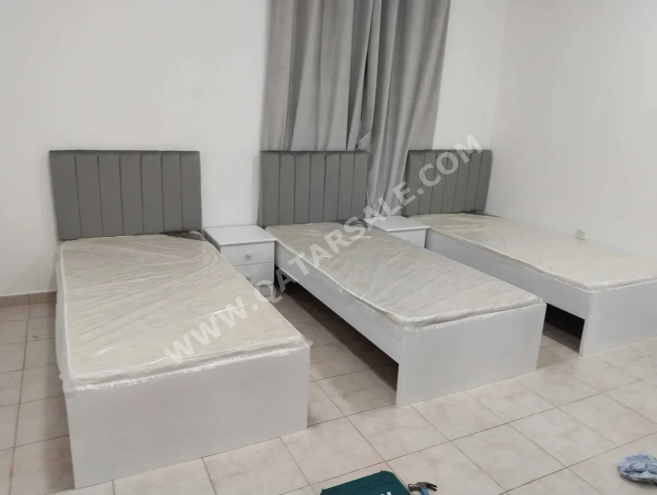 Beds - Lifestyle - Single - Gray - Mattress Included - With Bedside Table