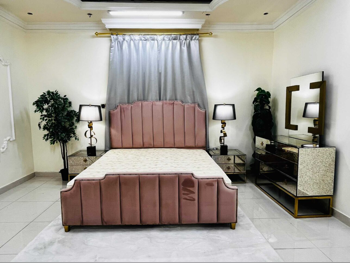 Bedroom Sets, Midas, King Bed, Mattress, Bench with 2 Bedside Tables and Table Lamps, Purple