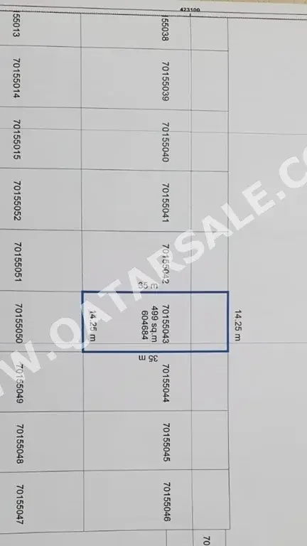 Lands For Sale in Al Shamal  -Area Size 499 Square Meter