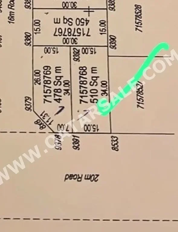 Lands For Sale in Umm Salal  - Umm Salal Ali  -Area Size 510 Square Meter